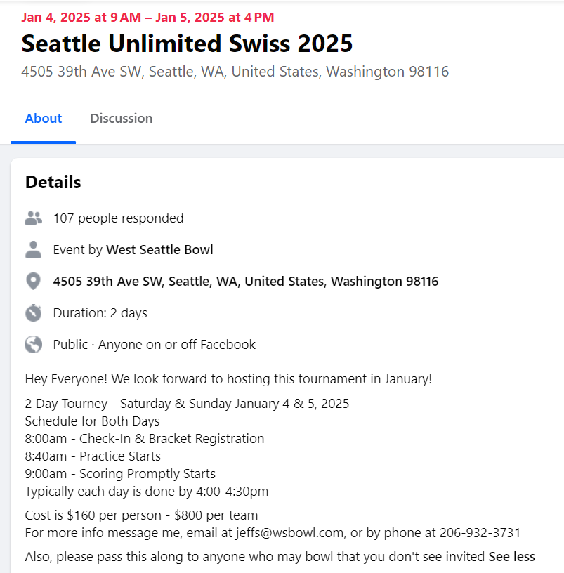 Seattle Unlimited Swiss - January 4-5, 2025